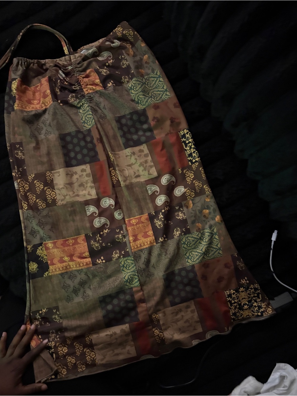 ROMWE Brown Patchwork Strapless Maxi Dress with Green and Rust Accents